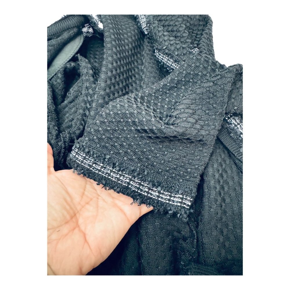 Misook Embroidered Knit Jacket 3/4 Sleeve Lace Patch Embellished Buttons Black M - Picture 11 of 16